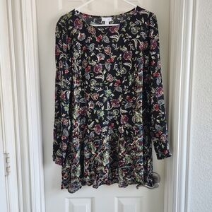 J. Jill Floral Long Sleeve Tunic Top Size Large Tall Ruffle Hem